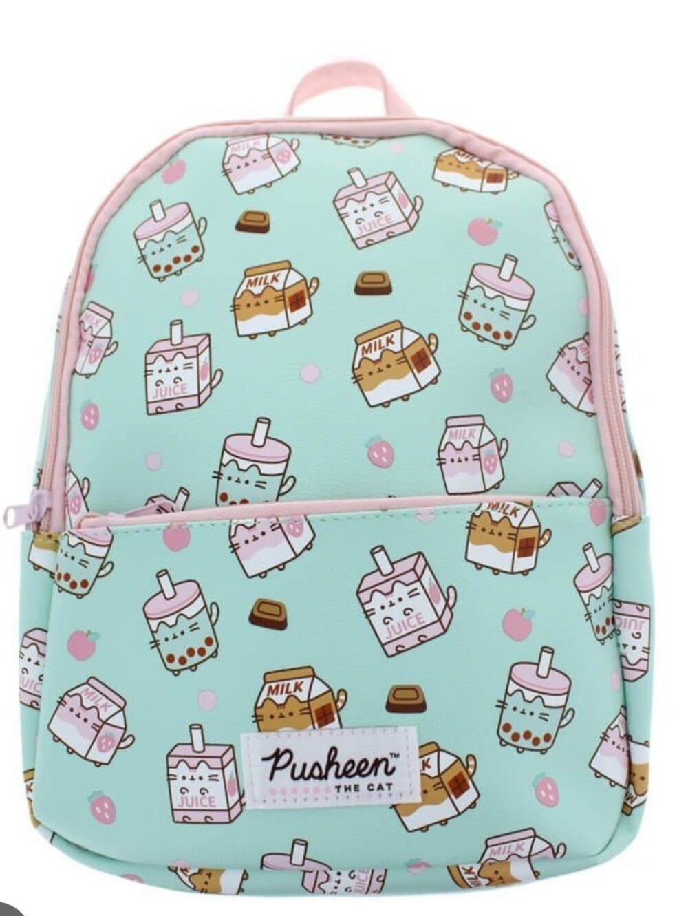 Pusheen Mint and Pink Mini Backpack with Cute Sips Milk Carton Print